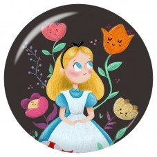 Cabochon en Verre Illustré Alice et les Fleurs Chantantes 12 à 25mm pour la Création de Bijoux Fantaisie - DIY
