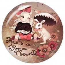 Cabochon en Verre Illustré Alice et Lapin Blanc Vintage 12 à 25mm pour la Création de Bijoux Fantaisie - DIY