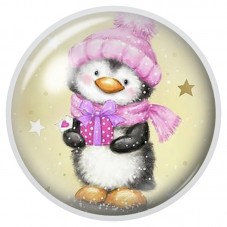 Cabochon en Verre Illustré Pingouin au Bonnet Rose 12 à 25mm pour la Création de Bijoux Fantaisie - DIY