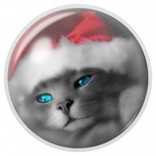 Cabochon en Verre Illustré Chat Gris aux Yeux Turquoise de Noël 12 à 25mm pour la Création de Bijoux Fantaisie - DIY