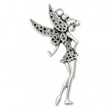 4 Breloques Fée Argentée à Strasser 3.6x2cm pour la Création de Bijoux Fantaisie - DIY