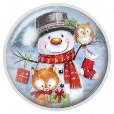 Cabochon en Verre Illustré Bonhomme de Neige avec Ourson et Hibou 12 à 25mm pour la Création de Bijoux Fantaisie - DIY
