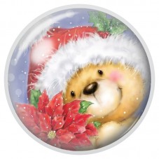 Cabochon en Verre Illustré Ourson au Bonnet et Poinsettias 12 à 25mm pour la Création de Bijoux Fantaisie - DIY
