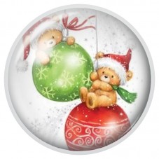 Cabochon en Verre Illustré Ourson aux Boules de Noël 12 à 25mm pour la Création de Bijoux Fantaisie - DIY