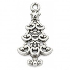 5 Breloques Sapin de Noël Argenté 24x13,5mm pour la Création de Bijoux Fantaisie - DIY