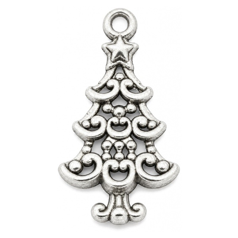 5 Breloques Sapin de Noël Argenté 24x13,5mm