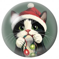 Cabochon en Verre Illustré Chat aux Lumières de Noël 12 à 25mm pour la Création de Bijoux Fantaisie - DIY