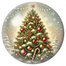 Cabochon en Verre Illustré Sapin aux Boules Rouges 12 à 25mm pour la Création de Bijoux Fantaisie - DIY