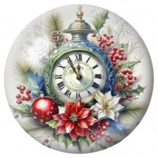 Cabochon en Verre Illustré Horloge Fleurie de Noël 12 à 25mm pour la Création de Bijoux Fantaisie - DIY