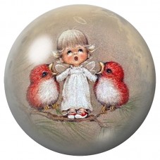 Cabochon en Verre Illustré Petite Ange aux Rouges-Gorges 12 à 25mm pour la Création de Bijoux Fantaisie - DIY