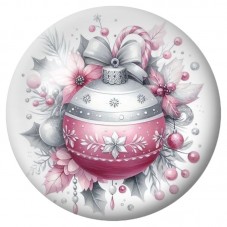Cabochon en Verre Illustré Boule de Noël Rose Fleurie 12 à 25mm pour la Création de Bijoux Fantaisie - DIY