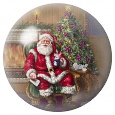 Cabochon en Verre Illustré Père Noël Vintage près du Sapin 12 à 25mm pour la Création de Bijoux Fantaisie - DIY