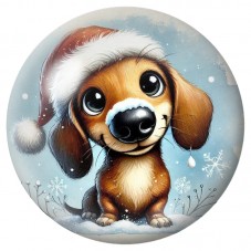 Cabochon en Verre Illustré Teckel au Bonnet de Noël 12 à 25mm pour la Création de Bijoux Fantaisie - DIY