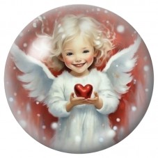 Cabochon en Verre Illustré Petit Ange au Cœur Rouge 12 à 25mm pour la Création de Bijoux Fantaisie - DIY