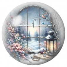 Cabochon en Verre Illustré Fenêtre d’Hiver à la Lanterne 12 à 25mm pour la Création de Bijoux Fantaisie - DIY