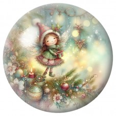 Cabochon en Verre Illustré Fillette dans l’Arbre de Noël 12 à 25mm pour la Création de Bijoux Fantaisie - DIY