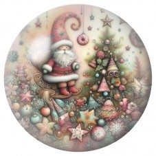 Cabochon en Verre Illustré Père Noël près du Sapin Vintage 12 à 25mm pour la Création de Bijoux Fantaisie - DIY