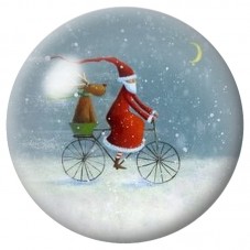 Cabochon en Verre Illustré Père Noël à Vélo 12 à 25mm pour la Création de Bijoux Fantaisie - DIY