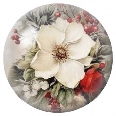 Cabochon en Verre Illustré Poinsettia Blanc aux Baies Rouges 12 à 25mm pour la Création de Bijoux Fantaisie - DIY