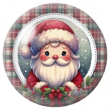 Cabochon en Verre Illustré Père Noël sur Tartan 12 à 25mm pour la Création de Bijoux Fantaisie - DIY