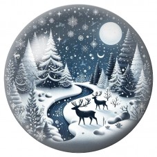 Cabochon en Verre Illustré Cerfs dans la Forêt Enneigée 12 à 25mm pour la Création de Bijoux Fantaisie - DIY