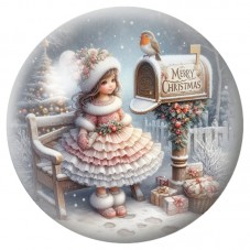 Cabochon en Verre Illustré Fillette au Panneau Merry Christmas 12 à 25mm pour la Création de Bijoux Fantaisie - DIY