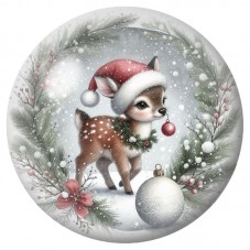 Cabochon en Verre Illustré Faon au Bonnet de Noël 12 à 25mm pour la Création de Bijoux Fantaisie - DIY