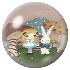 Cabochon en Verre Illustré Alice et le Lapin Kawaii 12 à 25mm pour la Création de Bijoux Fantaisie - DIY