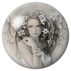 Cabochon en Verre Illustré Ange aux Fleurs Blanches 12 à 25mm pour la Création de Bijoux Fantaisie - DIY