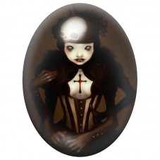 Cabochon en Verre Illustré Femme Gothique à la Croix 13x18, 18x25 ou 30x40mm pour la Création de Bijoux Fantaisie - DIY