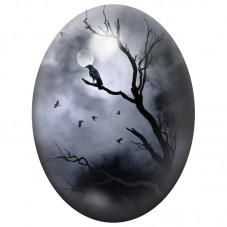 Cabochon en Verre Illustré Corbeau sur Branche sous la Lune 13x18, 18x25 ou 30x40mm pour la Création de Bijoux Fantaisie - DIY