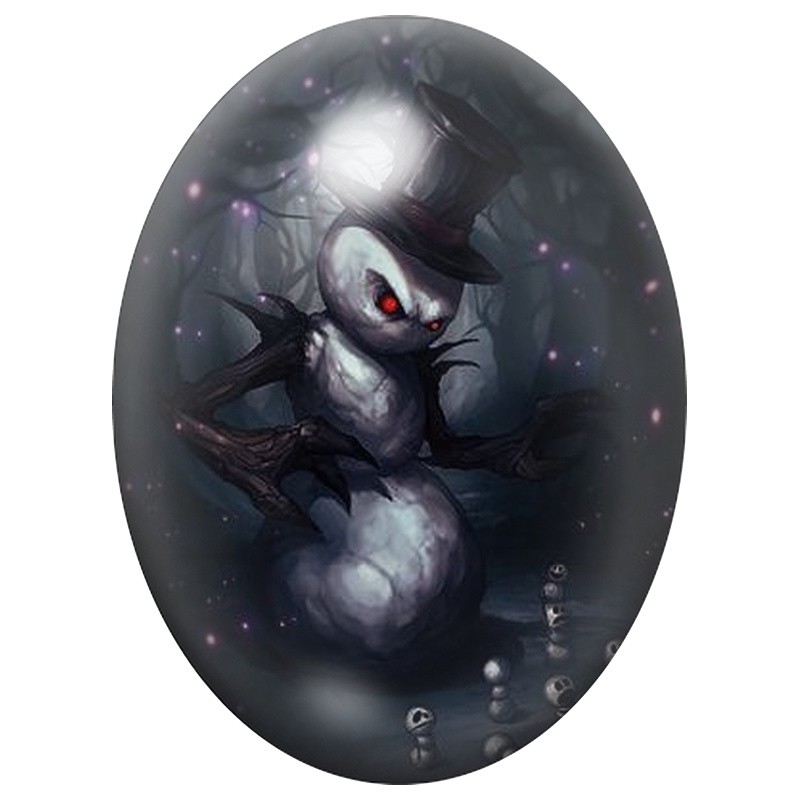 Cabochon en Verre Illustré Bonhomme de Neige Monstrueux 13x18, 18x25 ou 30x40mm