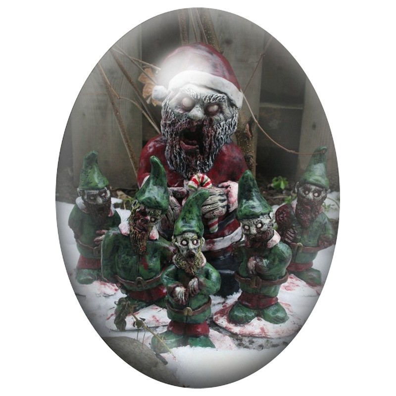 Cabochon en Verre Illustré Père Noël Zombie aux Cadeaux 13x18, 18x25 ou 30x40mm