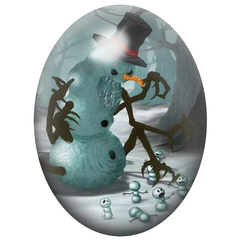 Cabochon en Verre Illustré Bonhommes de Neige en Duel 13x18, 18x25 ou 30x40mm