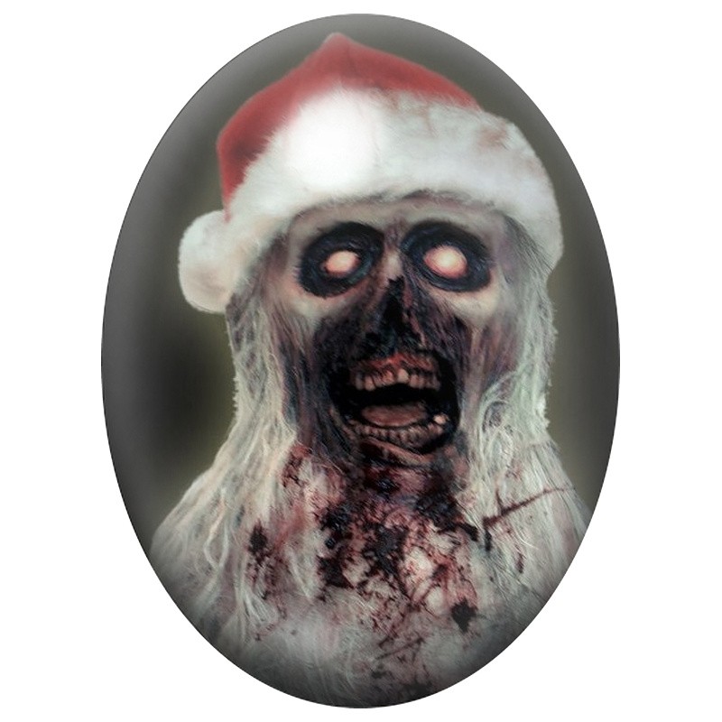 Cabochon en Verre Illustré Zombie au Bonnet de Noël 13x18, 18x25 ou 30x40mm