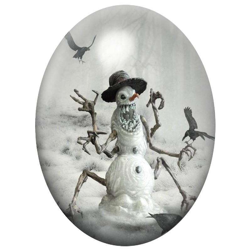 Cabochon en Verre Illustré Bonhomme de Neige Zombie 13x18, 18x25 ou 30x40mm