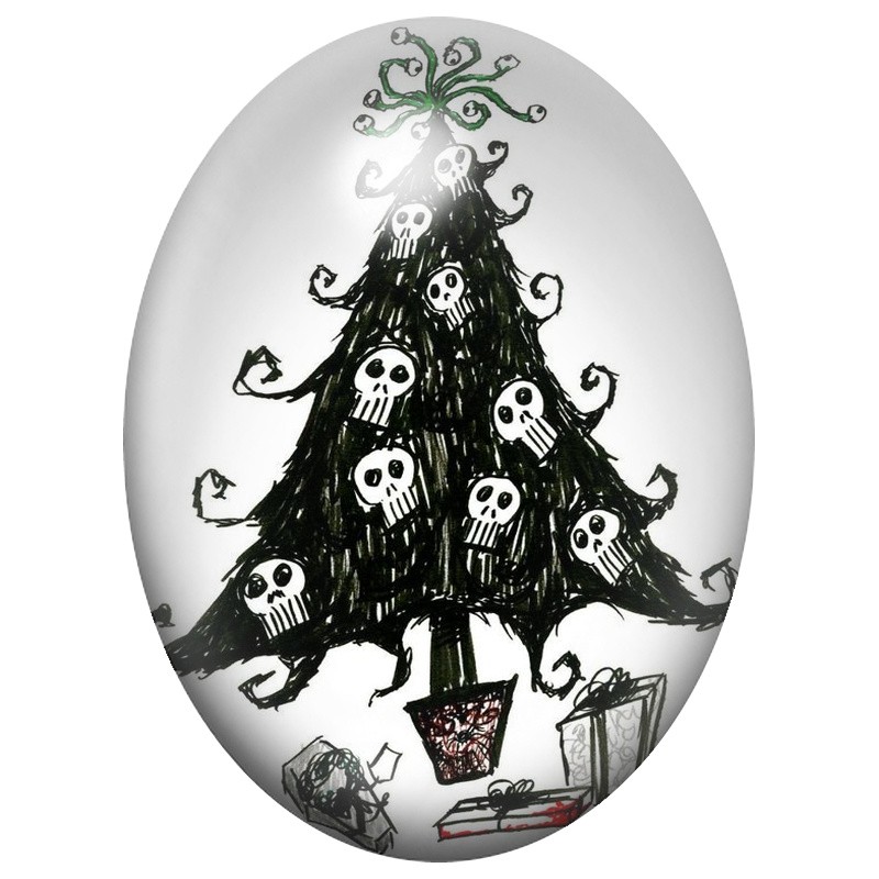Cabochon en Verre Illustré Sapin de Noël aux Crânes 13x18, 18x25 ou 30x40mm