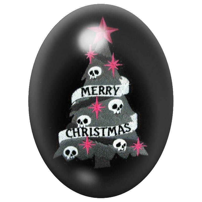 Cabochon en Verre Illustré Sapin Gothique Merry Christmas 13x18, 18x25 ou 30x40mm