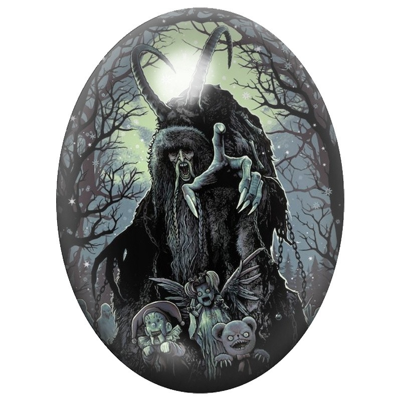 Cabochon en Verre Illustré Krampus à la Faux 13x18, 18x25 ou 30x40mm