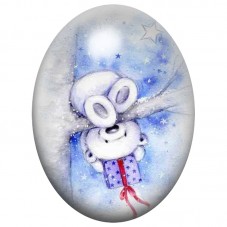 Cabochon en Verre Illustré Ourson de Noël au Ruban Bleu 13x18, 18x25 ou 30x40mm pour la Création de Bijoux Fantaisie - DIY
