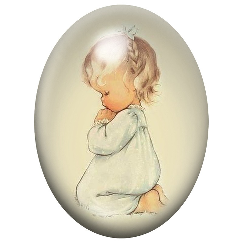 Cabochon en Verre Illustré Enfant en Prière de Noël 13x18, 18x25 ou 30x40mm