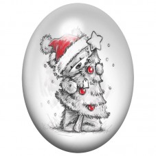 Cabochon en Verre Illustré Sapin de Noël Gribouillé 13x18, 18x25 ou 30x40mm pour la Création de Bijoux Fantaisie - DIY