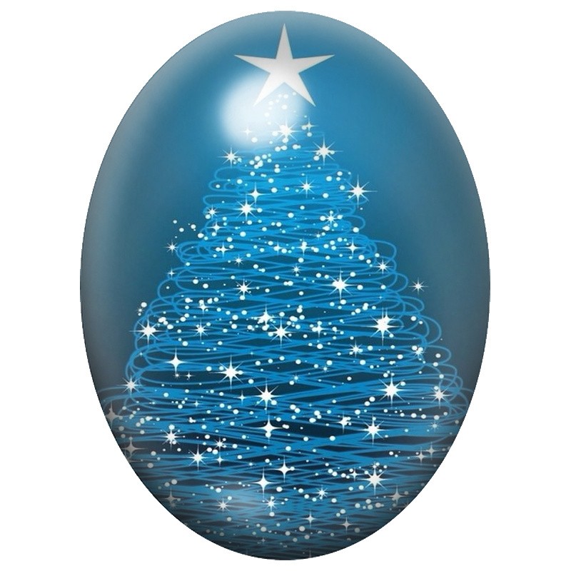 Cabochon en Verre Illustré Sapin de Noël Bleu Lumineux 13x18, 18x25 ou 30x40mm