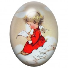 Cabochon en Verre Illustré Petit Ange Lisant une Lettre 13x18, 18x25 ou 30x40mm pour la Création de Bijoux Fantaisie - DIY