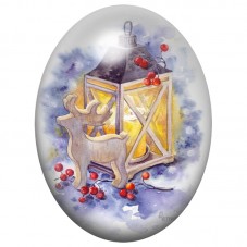 Cabochon en Verre Illustré Lanterne de Noël aux Oiseaux 13x18, 18x25 ou 30x40mm pour la Création de Bijoux Fantaisie - DIY