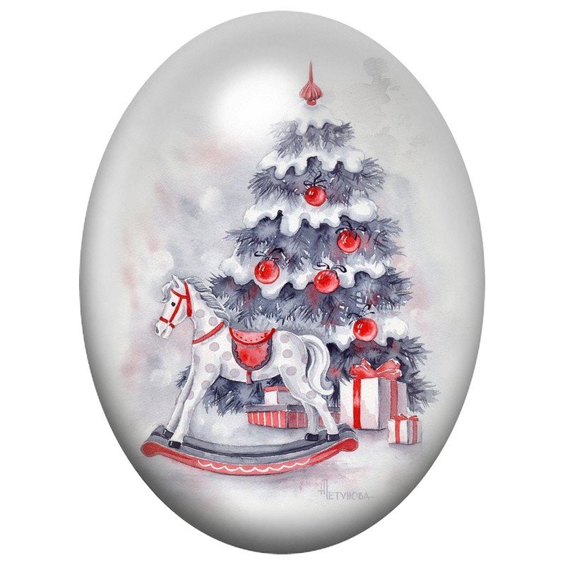 Cabochon en Verre Illustré Sapin de Noël aux Cadeaux 13x18, 18x25 ou 30x40mm