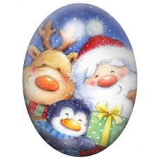 Cabochon en Verre Illustré Père Noël avec Rudolph et Pingouin 13x18, 18x25 ou 30x40mm pour la Création de Bijoux Fantaisie - DIY