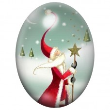 Cabochon en Verre Illustré Père Noël au Bâton Étoilé 13x18, 18x25 ou 30x40mm pour la Création de Bijoux Fantaisie - DIY