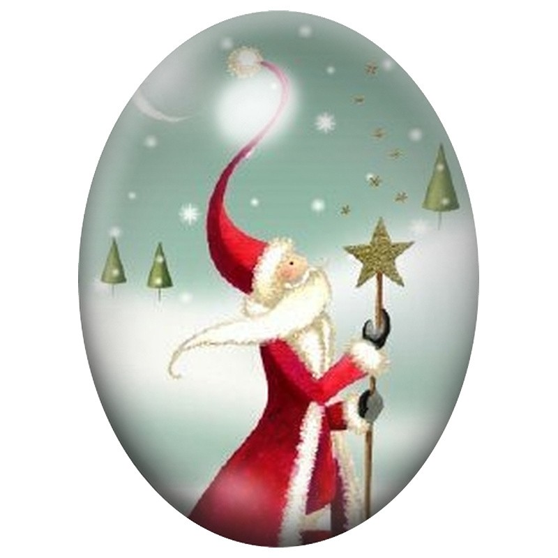 Cabochon en Verre Illustré Père Noël au Bâton Étoilé 13x18, 18x25 ou 30x40mm