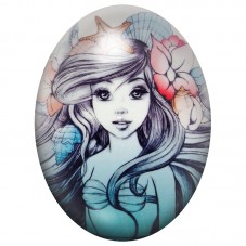 Cabochon en Verre Illustré Petite Sirène aux Fleurs Roses 13x18, 18x25 ou 30x40mm pour la Création de Bijoux Fantaisie - DIY